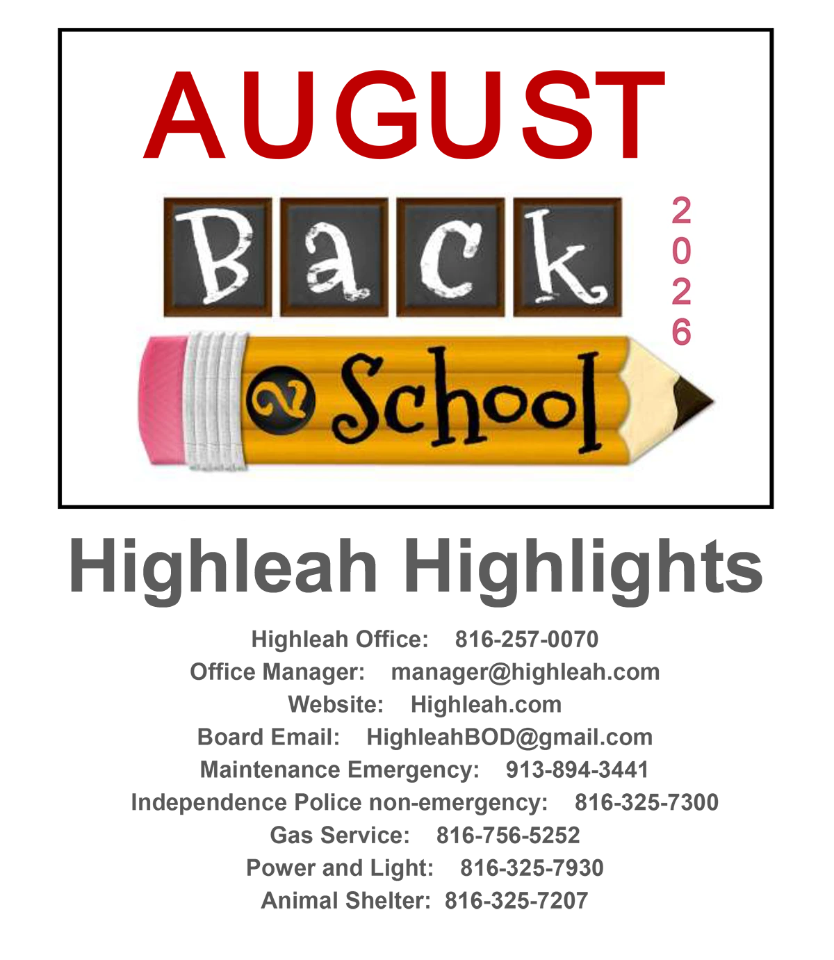 Highleah Newsletter - August 2026