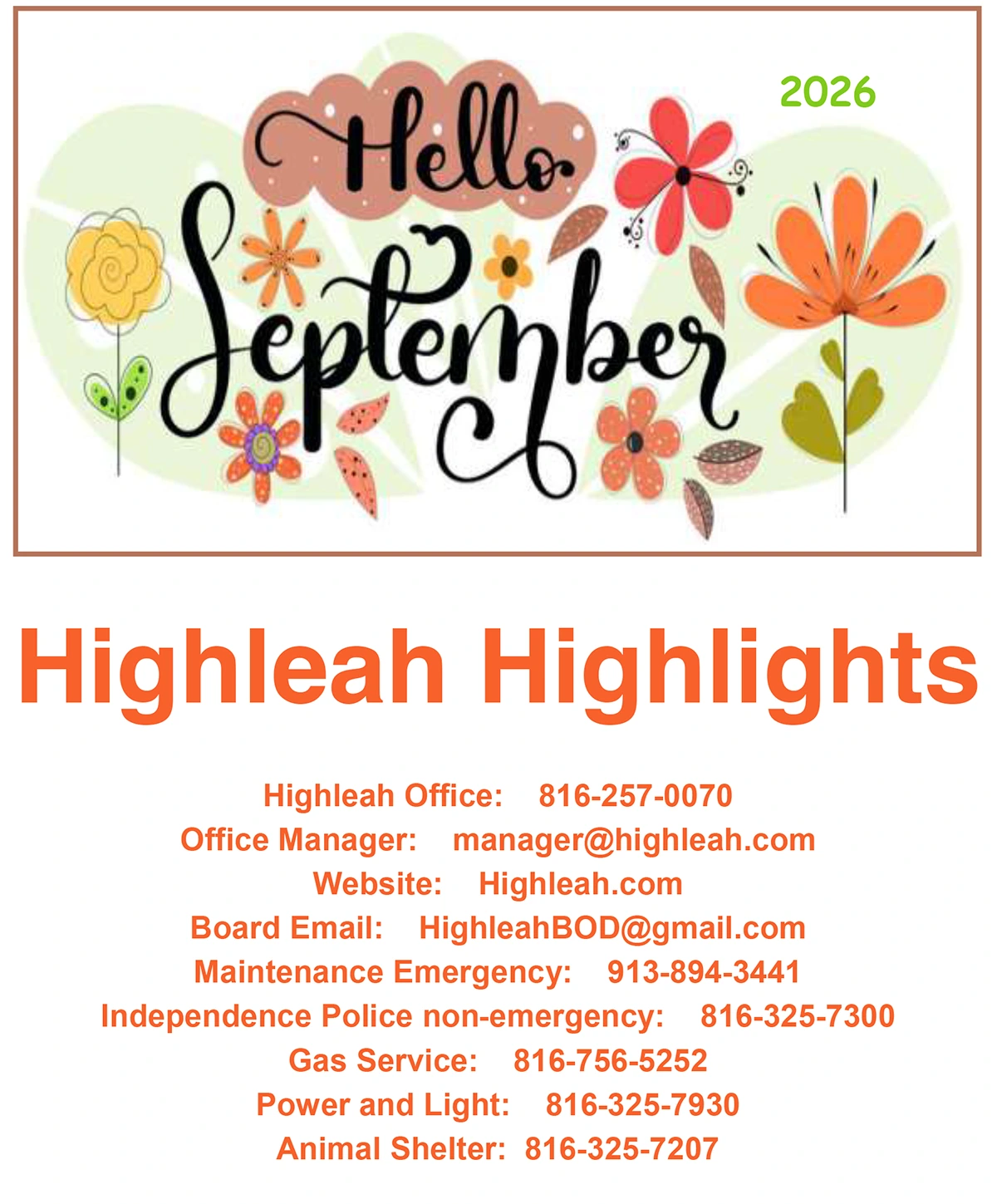 Highleah Newsletter - September 2026